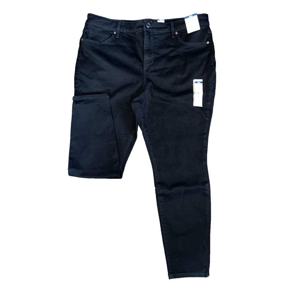 NWT Terra & Sky Women's Core Skinny High Rise Black Denim Jeans Black Rinse 18W